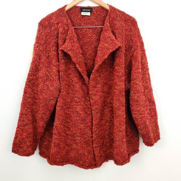 Eskandar Marled Space Dye Red Orange Waterfall Cardigan One Size - Picture 9 of 9